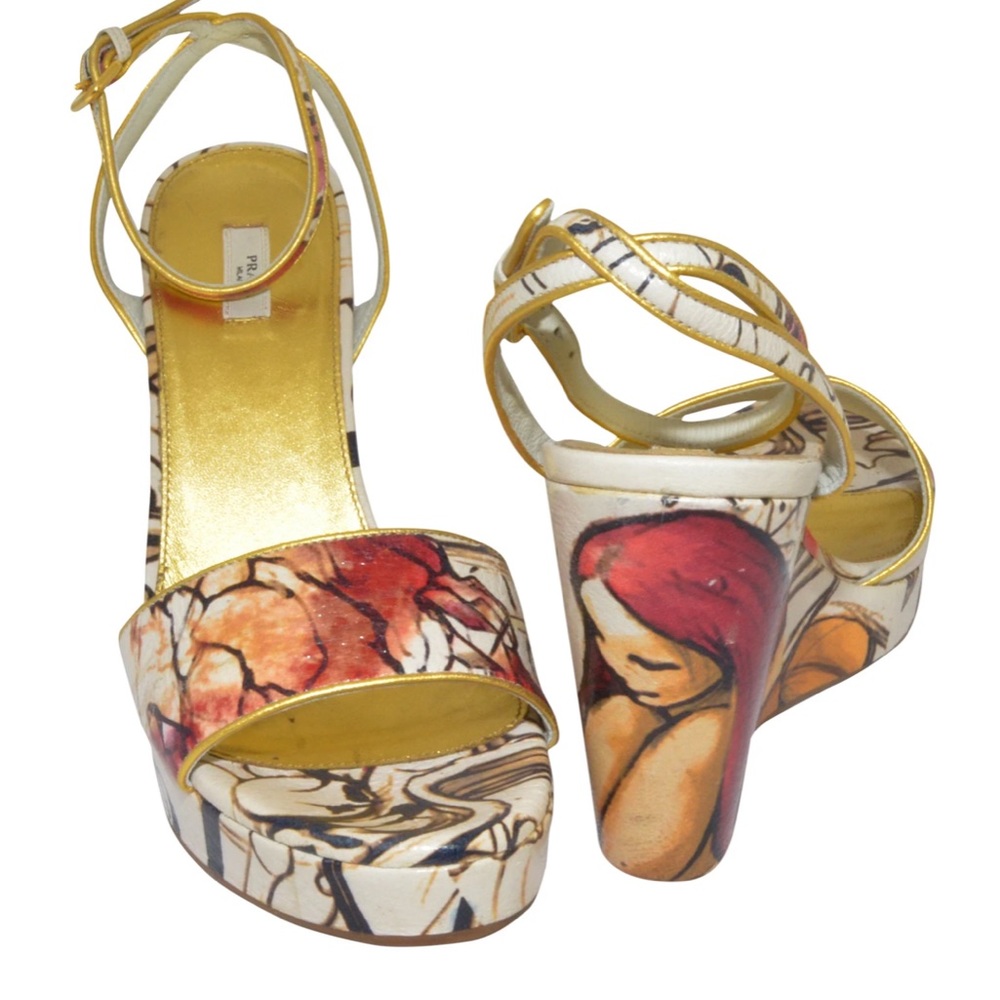 Prada Spring 2008 Fairy Print Wedges Size 36.5
